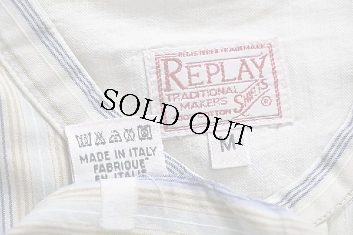 画像4: イタリア製 REPLAYリプレイ クレイジーストライプ バンドカラー コットンシャツ カスタム M (4)