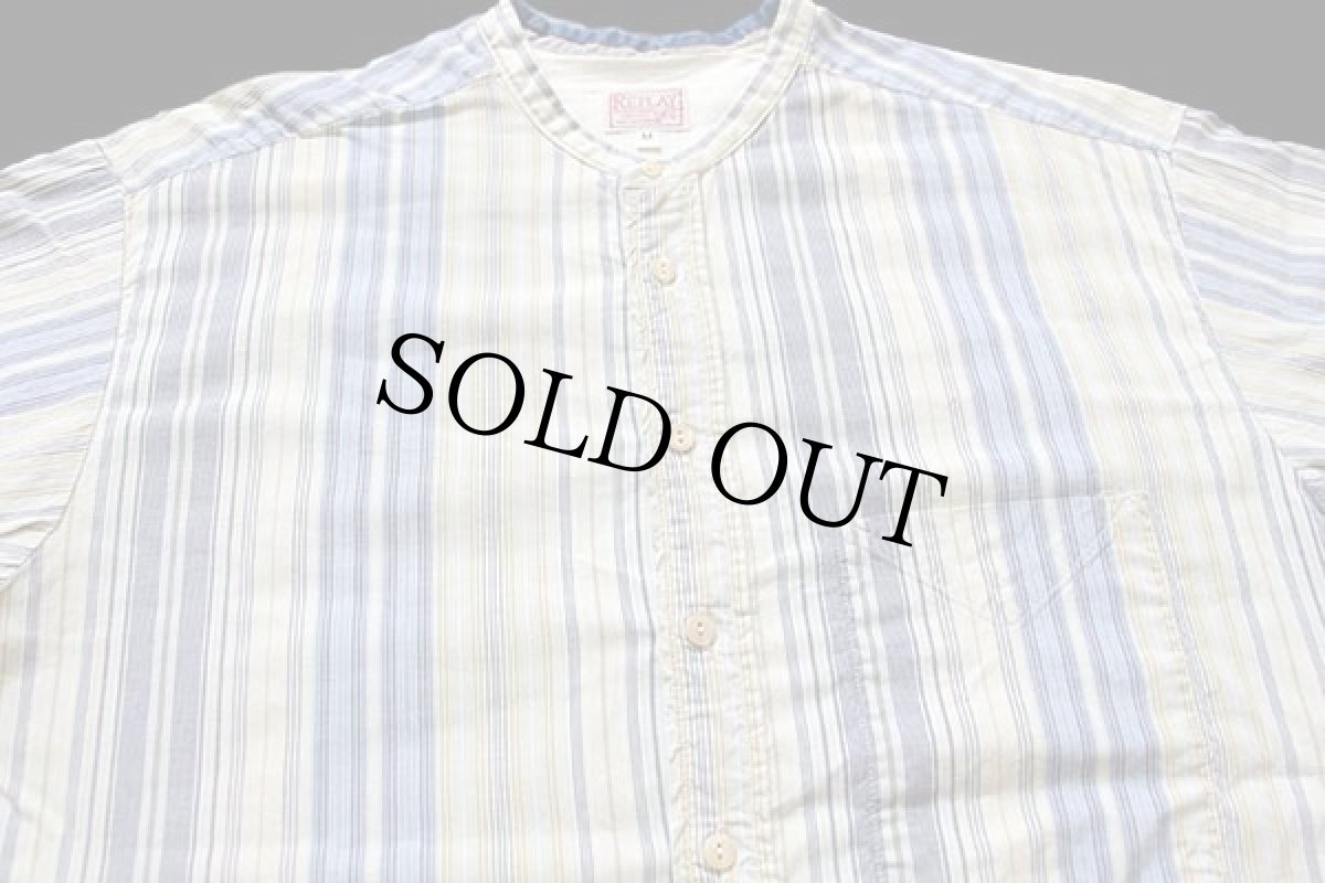 画像3: イタリア製 REPLAYリプレイ クレイジーストライプ バンドカラー コットンシャツ カスタム M (3)