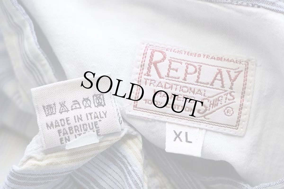 画像4: イタリア製 REPLAYリプレイ クレイジーストライプ バンドカラー コットンシャツ XL (4)