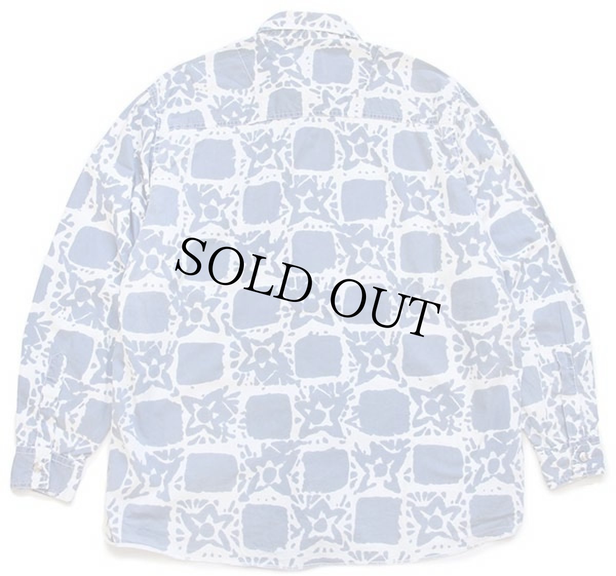 画像2: 90s イタリア製 DEVERGO スター 総柄 染み込みプリント アート コットンシャツ ブルーグレー×白 M (2)