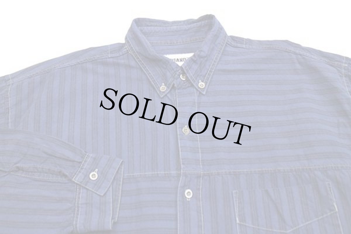 画像3: 90s トルコ製 GITANO ボーダー×ストライプ パネル切り替え ボタンダウン コットンシャツ L (3)