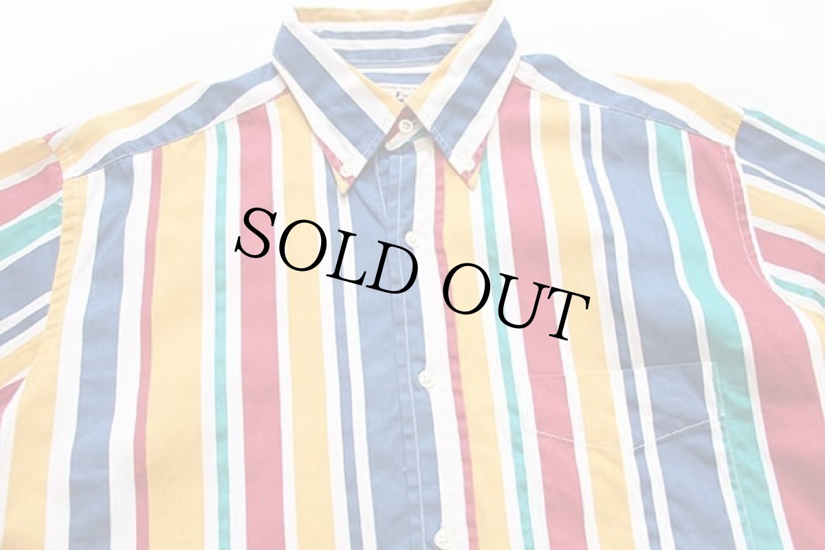 画像3: 90s ルーマニア製 Blue Family BENETTONベネトン クレイジーストライプ ボタンダウン コットンシャツ (3)