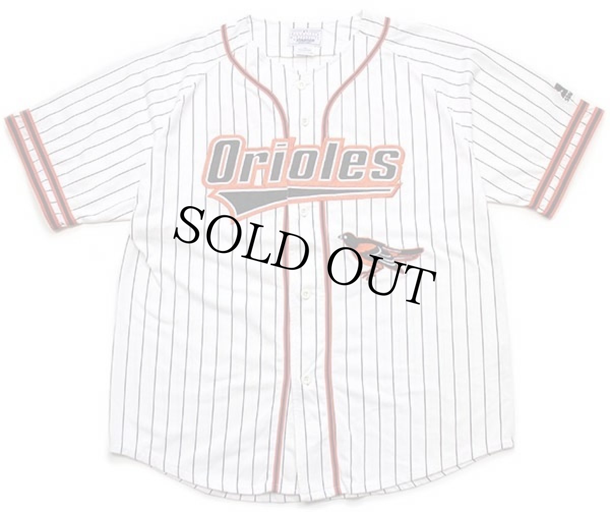 画像1: 90s STARTERスターター MLB Baltimore Orioles RIPKEN 8 ナンバリング ストライプ ベースボールシャツ XL (1)