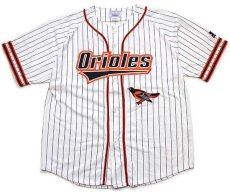 画像1: 90s STARTERスターター MLB Baltimore Orioles RIPKEN 8 ナンバリング ストライプ ベースボールシャツ XL (1)