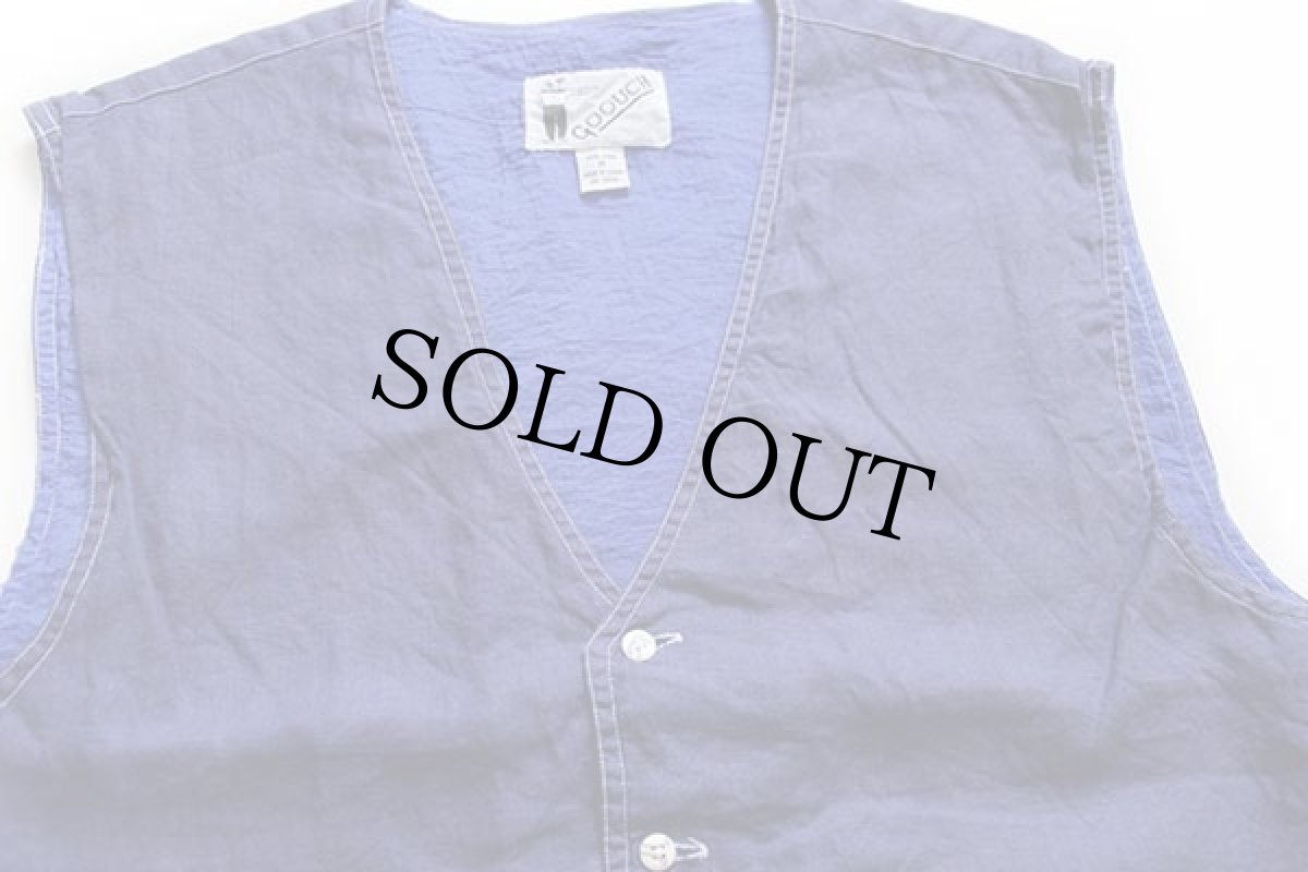 画像3: 90s GOOUCH 無地 リネンベスト 後染め 薄紺 M★ジレ (3)