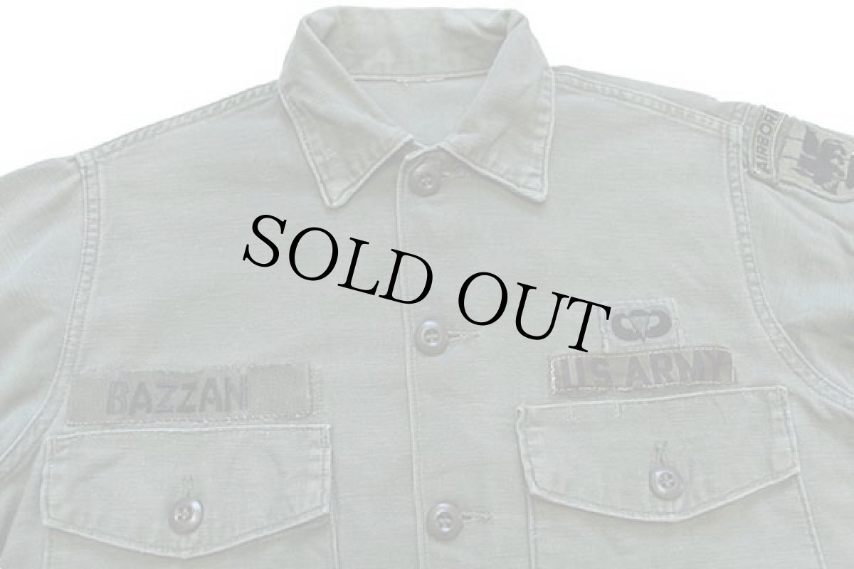 画像3: 60s 米軍 U.S.ARMY AIRBONE 星条旗パッチ付き コットンサテン ユーティリティシャツ オリーブグリーン (3)