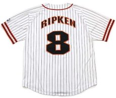 画像2: 90s STARTERスターター MLB Baltimore Orioles RIPKEN 8 ナンバリング ストライプ ベースボールシャツ XL (2)