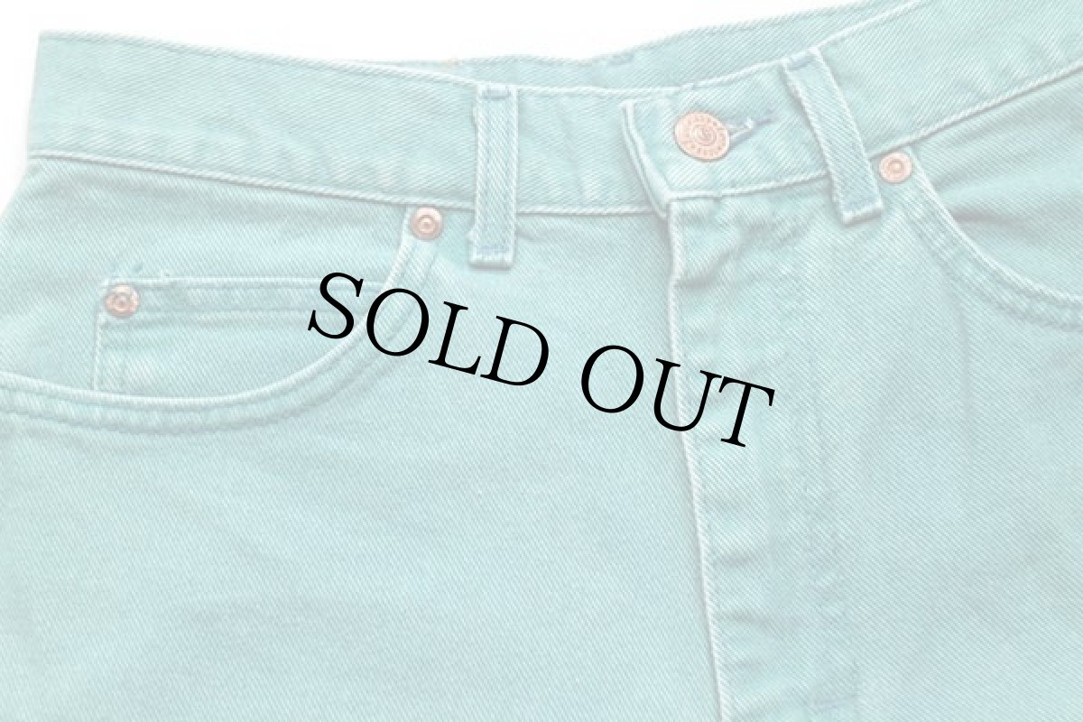 画像3: 90s USA製 Leeリー カラーデニム ショートパンツ エメラルドグリーン 7 MED★ショーツ (3)