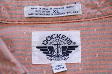 画像4: 90s USA製 DOCKERSドッカーズ ストライプ×織り柄 オックスフォード コットンシャツ 薄赤×グレー XL★Levi'sリーバイス (4)