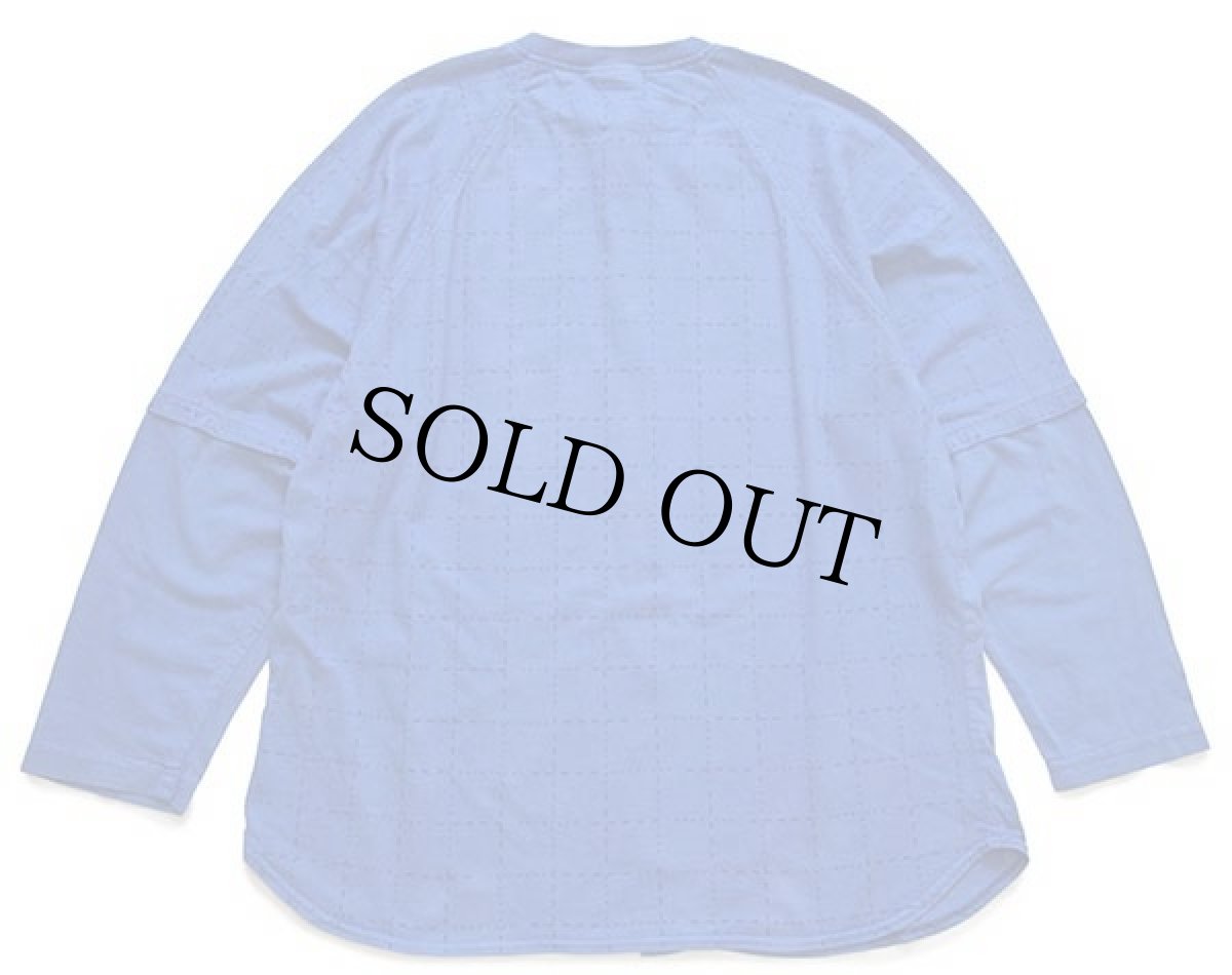 画像2: 90s USA製 NUNYA BUSINESS ステッチ デザイン 切り替え コットン カットソー シャツ 青 L (2)