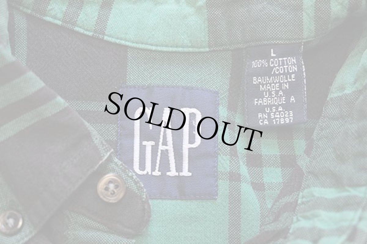 画像4: 90s USA製 GAPギャップ チェック ボタンダウン オックスフォード コットンシャツ 緑×黒 L (4)