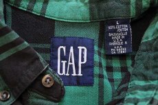 画像4: 90s USA製 GAPギャップ チェック ボタンダウン オックスフォード コットンシャツ 緑×黒 L (4)