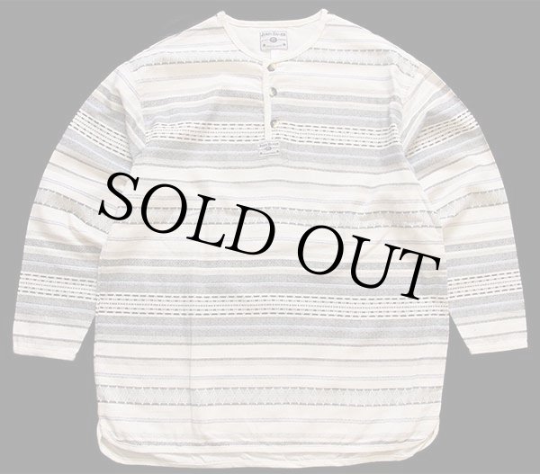 90s JOHN BANER ラグ柄 ヘンリーネック コットン カットソー 52 90s JOHN BANER ラグ柄 ヘンリーネック コットン カットソー 52