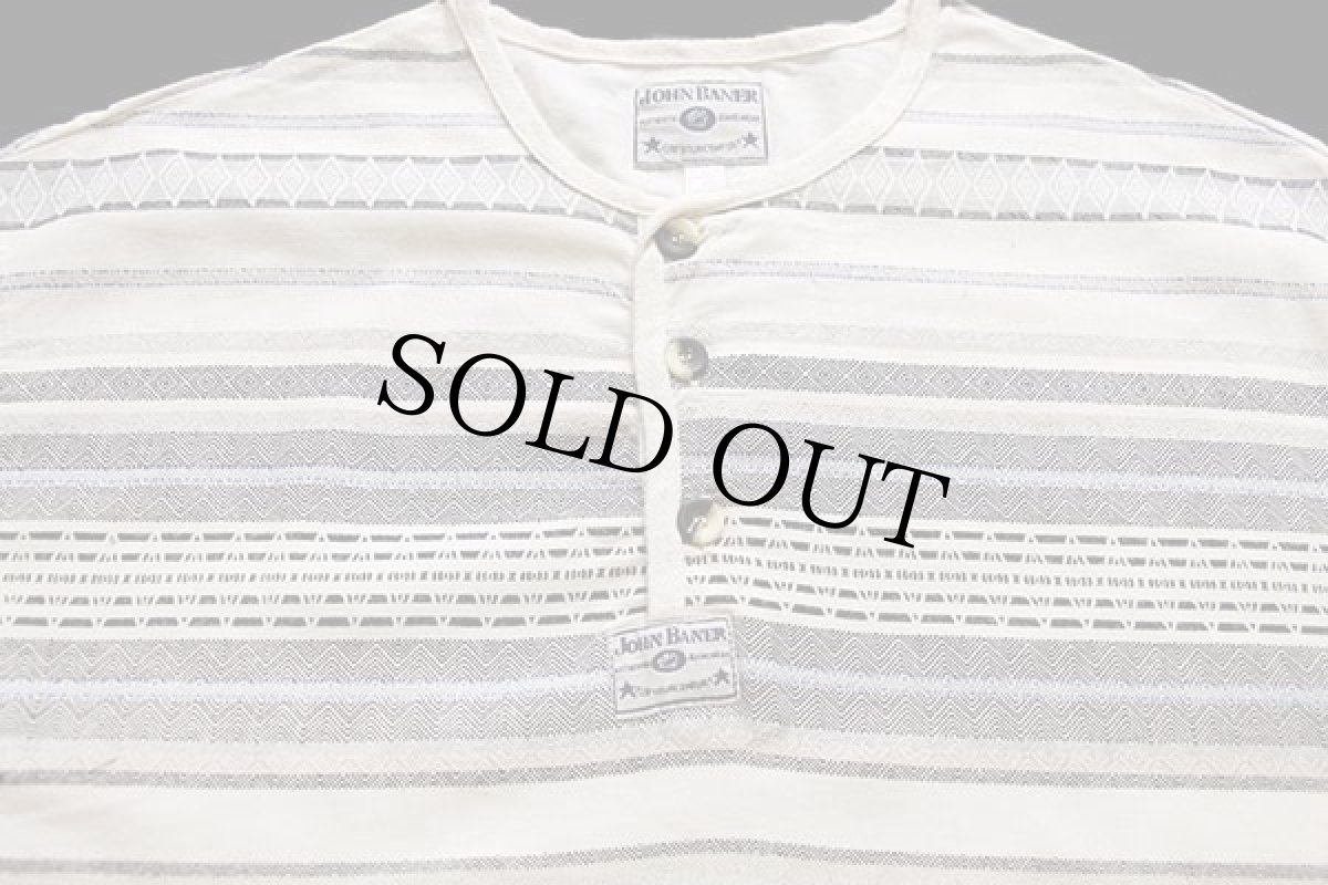 画像3: 90s JOHN BANER ラグ柄 ヘンリーネック コットン カットソー 52/54 (3)