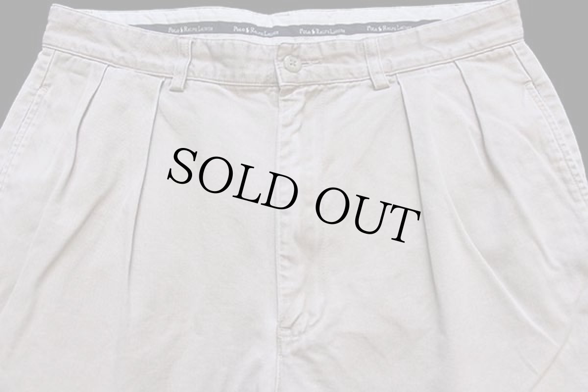 画像3: 90s ポロ ラルフローレン ANDREW SHORT ツータック コットン チノ ショートパンツ カーキ 32★33 ショーツ (3)