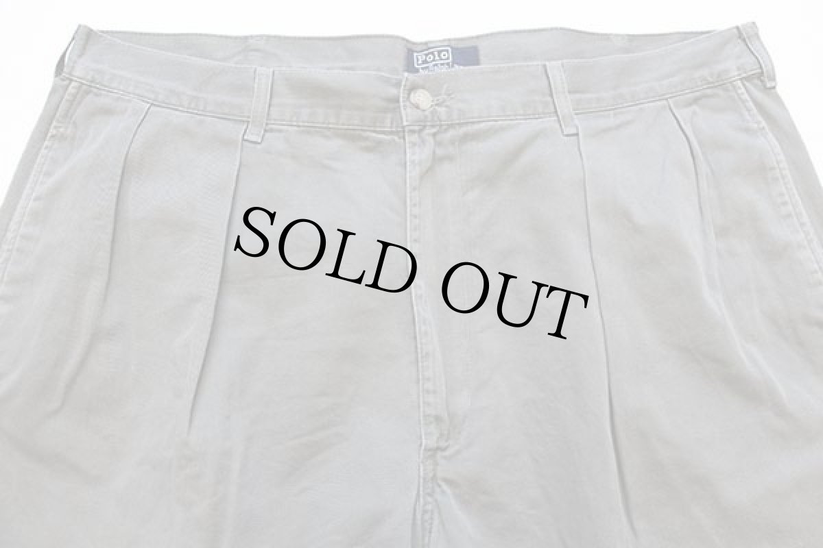 画像3: 90s USA製 ポロ ラルフローレン ツータック コットン チノ ショートパンツ グレー w38★04 ショーツ (3)