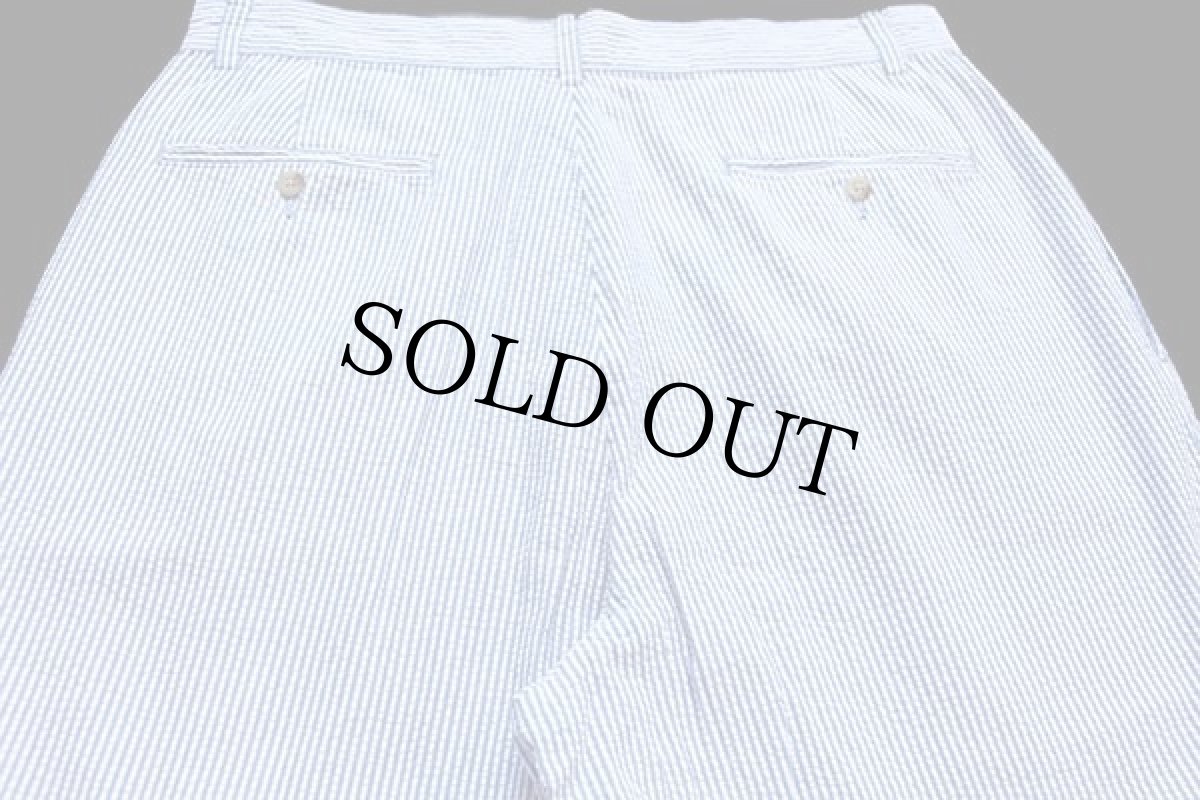 画像4: 90s ポロ ラルフローレン TYLER SHORT ツータック コットン シアサッカー ショートパンツ サックス×ホワイト 33★ショーツ (4)