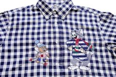 画像3: 90s イタリア製 Blu&King Tom&Jerry トムとジェリー 刺繍 ギンガムチェック ボタンダウン コットンシャツ 青×白 (3)