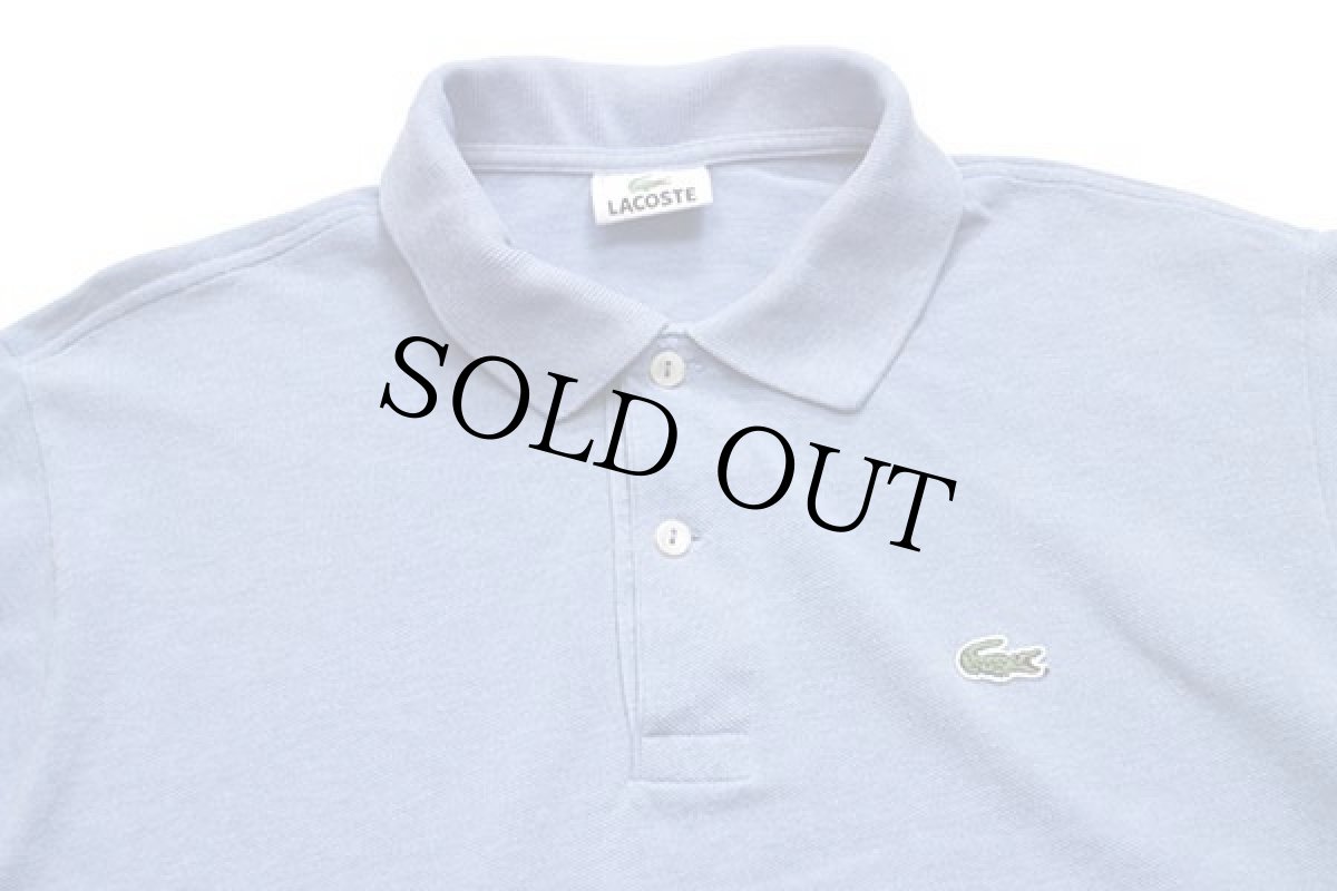 画像3: 90s LACOSTEラコステ ワンポイント コットン 鹿の子 長袖ポロシャツ 杢ブルー 5★66 (3)
