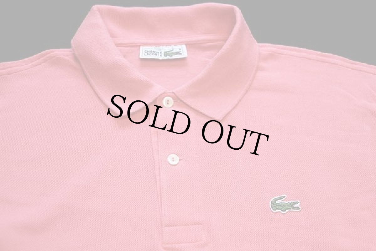 画像3: 70s フランス製 CHEMISE LACOSTE ラコステ ワンポイント コットン 鹿の子 長袖ポロシャツ ピンク 4★55 (3)