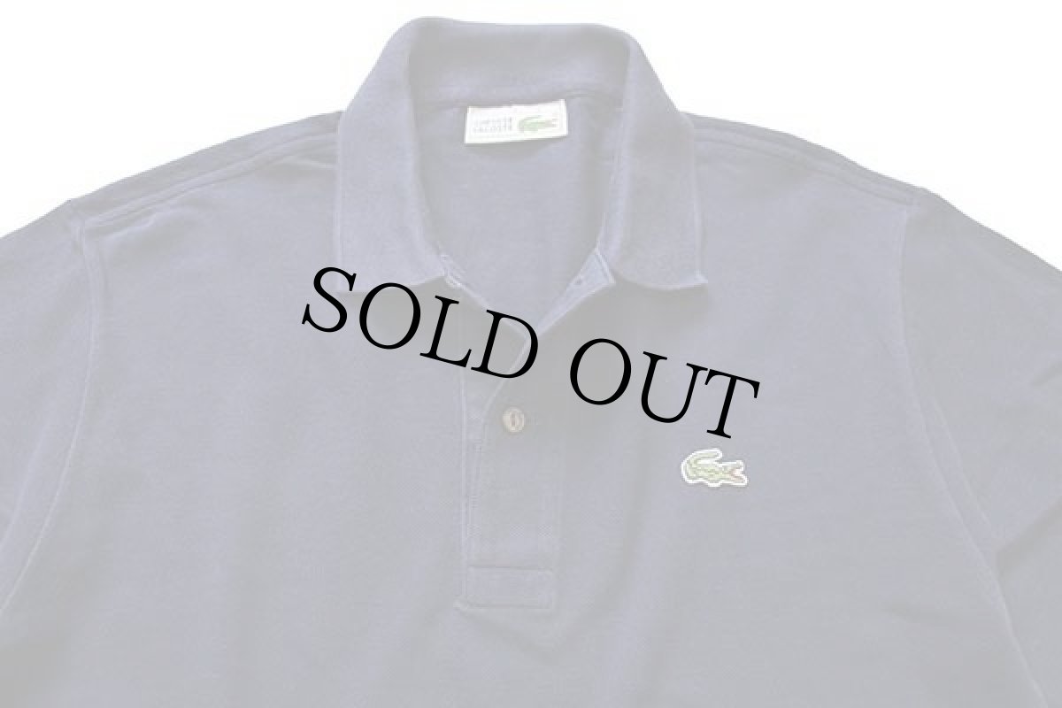 画像3: 70s フランス製 CHEMISE LACOSTE ラコステ ワンポイント コットン 鹿の子 長袖ポロシャツ 紺 3★64 (3)