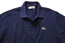 画像3: 70s フランス製 CHEMISE LACOSTE ラコステ ワンポイント コットン 鹿の子 長袖ポロシャツ 紺 3★64 (3)