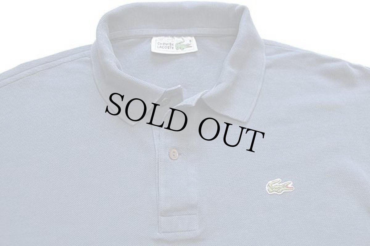 画像3: 70s フランス製 CHEMISE LACOSTE ラコステ ワンポイント コットン 鹿の子 長袖ポロシャツ ブルーグレー 6★62 (3)