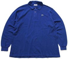 画像1: 70s フランス製 CHEMISE LACOSTE ラコステ ワンポイント コットン 鹿の子 長袖ポロシャツ 青 7★59 (1)