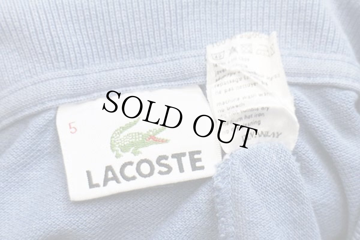 画像4: 90s LACOSTEラコステ ワンポイント コットン 鹿の子 長袖ポロシャツ 杢ブルー 5★66 (4)