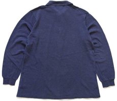 画像2: 70s フランス製 CHEMISE LACOSTE ラコステ ワンポイント コットン 鹿の子 長袖ポロシャツ ネイビーグレー 5★63 (2)