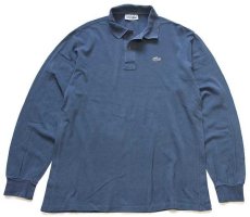 画像1: 70s フランス製 CHEMISE LACOSTE ラコステ ワンポイント コットン 鹿の子 長袖ポロシャツ ブルーグレー 6★62 (1)