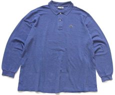 画像1: 70s フランス製 CHEMISE LACOSTE ラコステ ワンポイント コットン 鹿の子 長袖ポロシャツ 杢ブルーグレー 8★60 特大 (1)