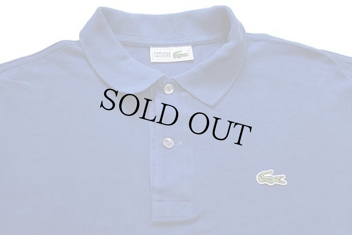 画像3: 70s フランス製 CHEMISE LACOSTE ラコステ ワンポイント コットン 鹿の子 長袖ポロシャツ 青 5★58 (3)