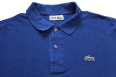 画像3: 70s フランス製 CHEMISE LACOSTE ラコステ ワンポイント コットン 鹿の子 長袖ポロシャツ 青 5★58 (3)