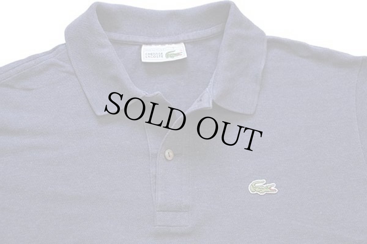 画像3: 70s フランス製 CHEMISE LACOSTE ラコステ ワンポイント コットン 鹿の子 長袖ポロシャツ ネイビーグレー 5★63 (3)