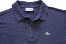 画像3: 70s フランス製 CHEMISE LACOSTE ラコステ ワンポイント コットン 鹿の子 長袖ポロシャツ ネイビーグレー 5★63 (3)