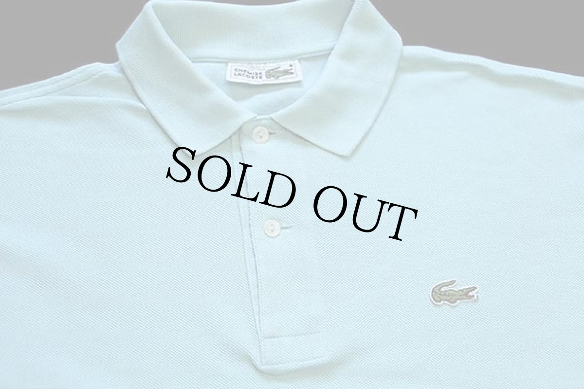 画像3: 70s フランス製 CHEMISE LACOSTE ラコステ ワンポイント コットン 鹿の子 長袖ポロシャツ ミント 4★57 (3)