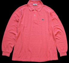 画像1: 70s フランス製 CHEMISE LACOSTE ラコステ ワンポイント コットン 鹿の子 長袖ポロシャツ ピンク 4★55 (1)