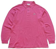 画像1: 70s フランス製 CHEMISE LACOSTE ラコステ ワンポイント コットン 鹿の子 長袖ポロシャツ ピンク 5★56 (1)