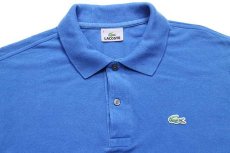 画像3: 90s LACOSTEラコステ ワンポイント コットン 鹿の子 ポロシャツ 青 4★91 (3)