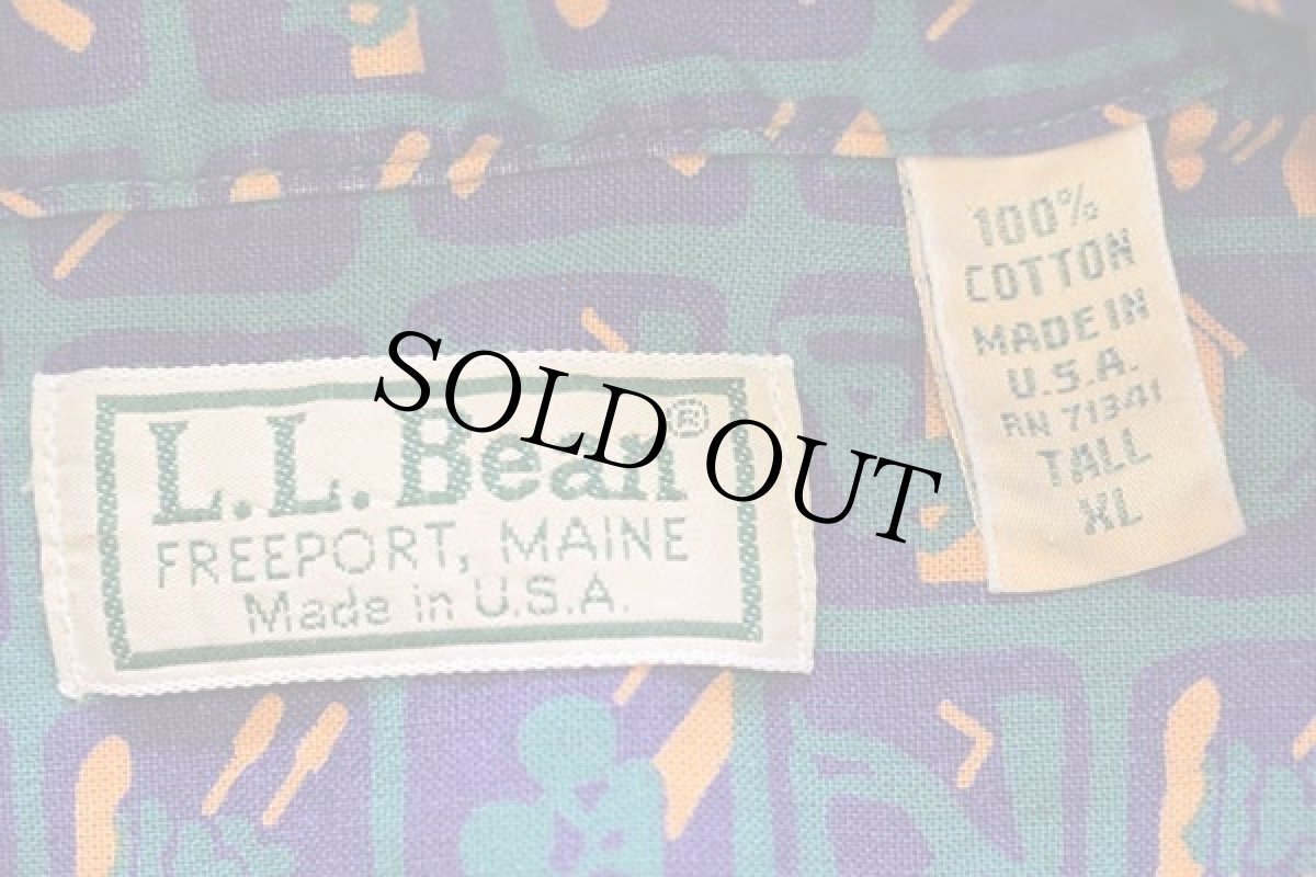 画像4: 80s USA製 L.L.Bean カヤック×ロードバイク×クライミング 総柄 半袖 コットンシャツ XL-T (4)