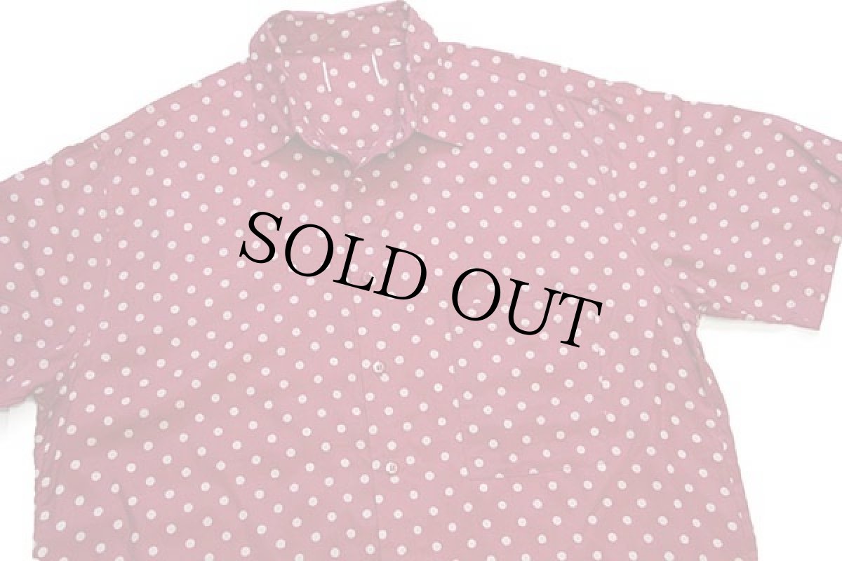 画像3: 80s UNKNOWN ドット柄 半袖 レーヨンシャツ 濃赤×グレーベージュ (3)