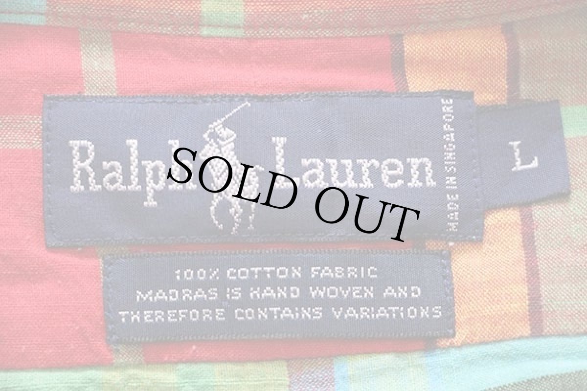 画像4: 90s ラルフローレン マドラスチェック ボタンダウン 半袖 コットンシャツ L (4)