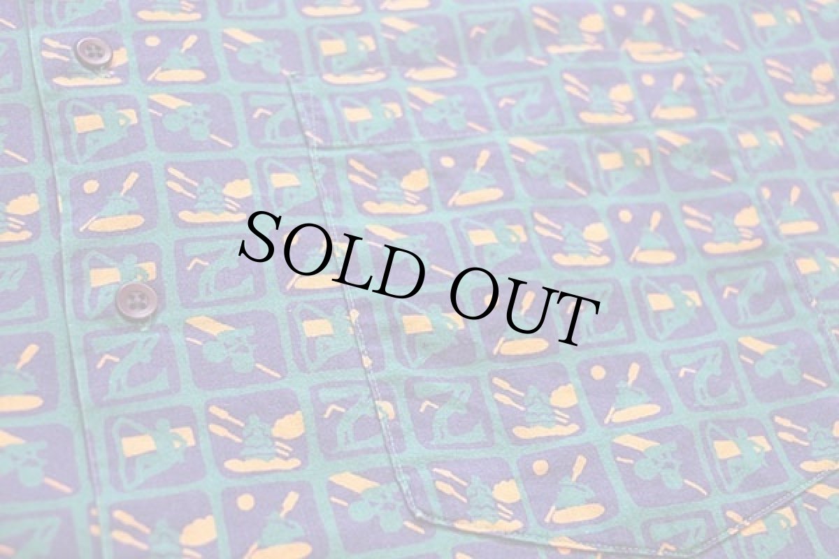 画像5: 80s USA製 L.L.Bean カヤック×ロードバイク×クライミング 総柄 半袖 コットンシャツ XL-T (5)