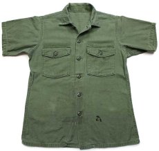 画像1: 70s 米軍 U.S.ARMY 半袖 コットンサテン ユーティリティシャツ カスタム ボロ オリーブグリーン (1)