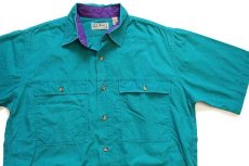画像3: 80s USA製 L.L.Bean 無地 半袖 コットンポプリンシャツ エメラルドグリーン×紫 M (3)