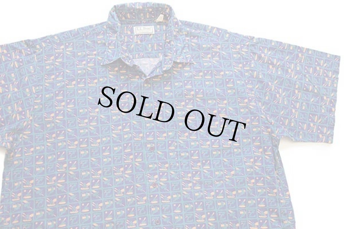 画像3: 80s USA製 L.L.Bean カヤック×ロードバイク×クライミング 総柄 半袖 コットンシャツ XL-T (3)