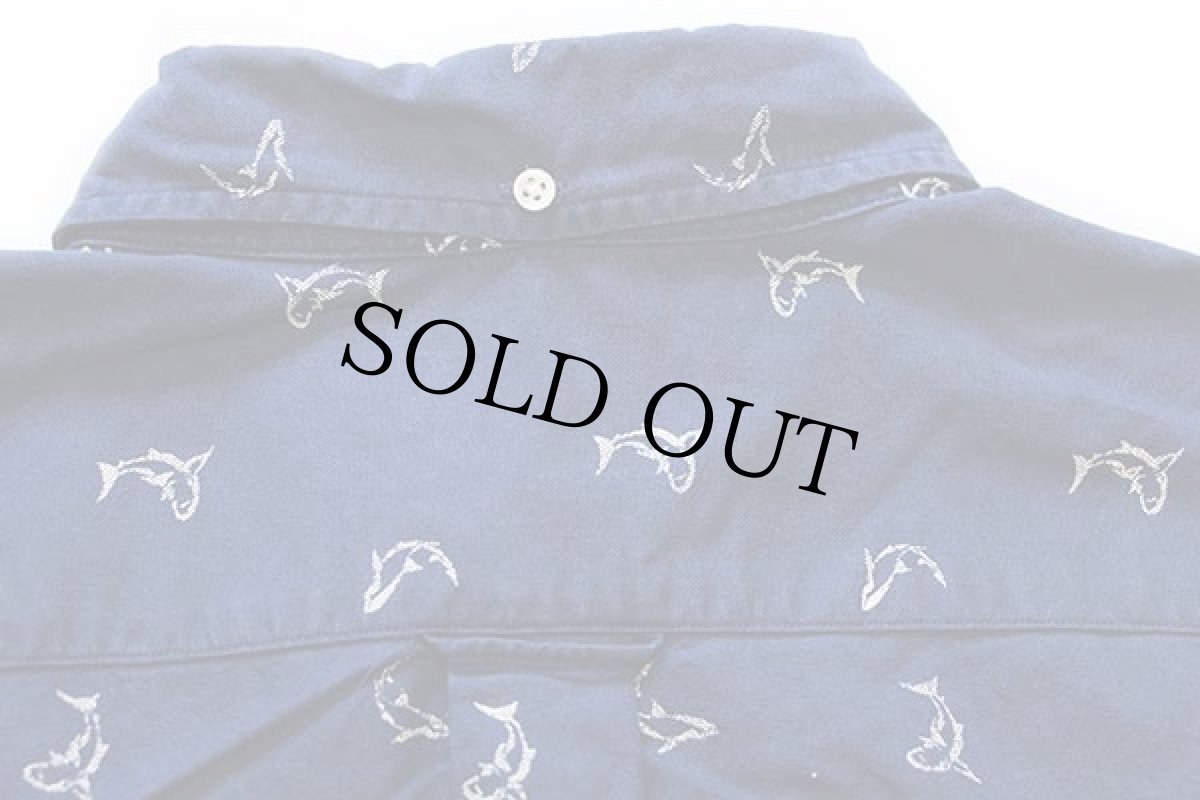 画像5: ラルフローレン 総柄 三点留め ボタンダウン プルオーバー 半袖 オックスフォード コットンシャツ 紺 XL (5)