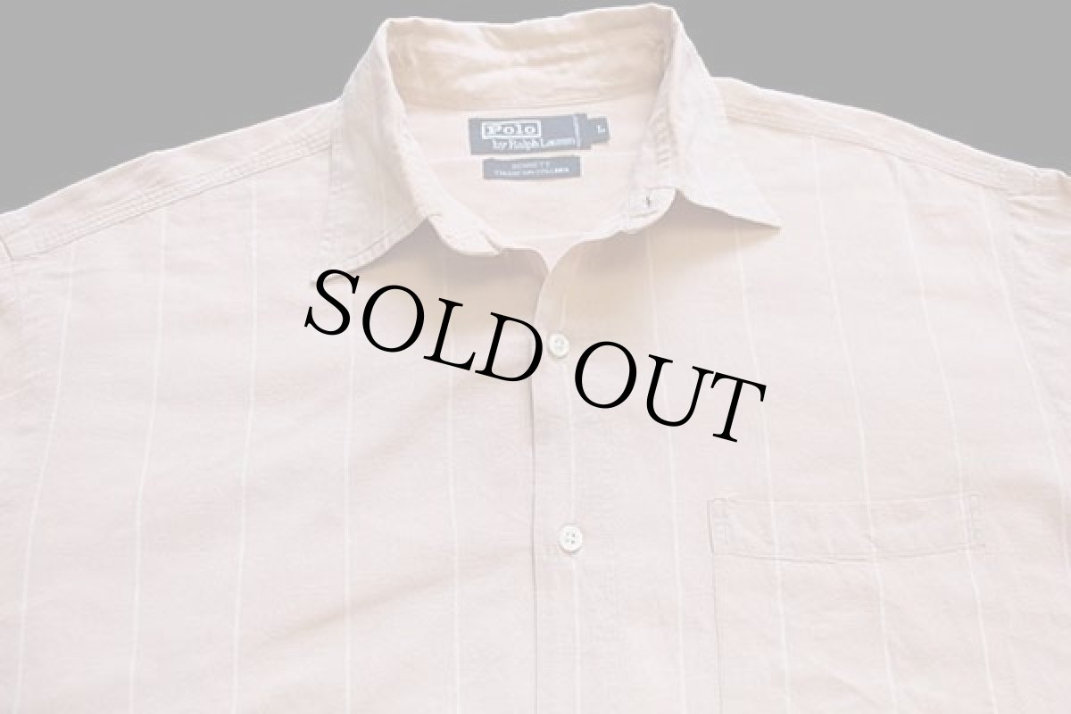 画像3: 90s ポロ ラルフローレン BENNETT ポケット付き ストライプ コットン×リネンシャツ ペールオレンジ (3)