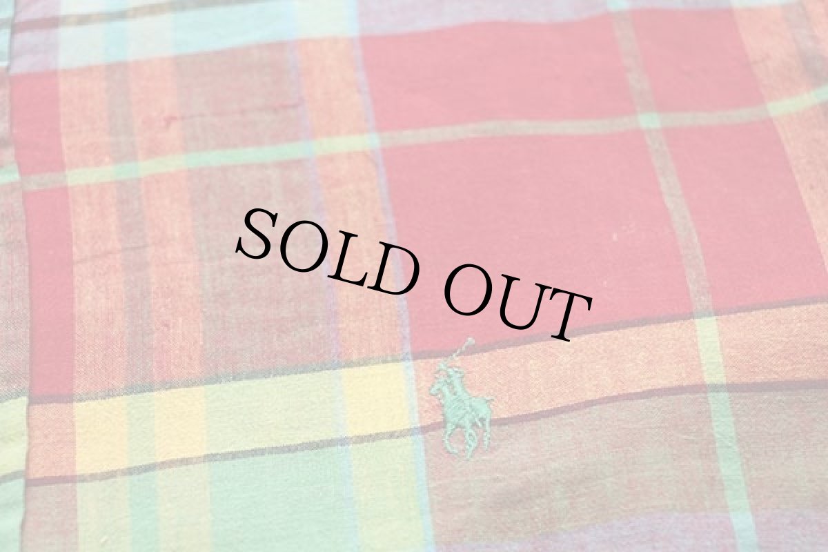 画像5: 90s ラルフローレン マドラスチェック ボタンダウン 半袖 コットンシャツ L (5)